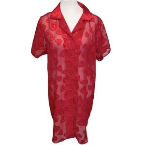 Sophia Red Hearts Sheer Robe Sleep Shirt